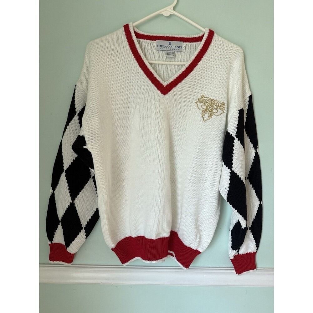 La Costa Spa L V Neck Cardigan Sweater Vtg 90's‎ Preppy Old Money academia